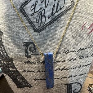 Lapis Lazuli natural stone on long gold color chain *NEW*